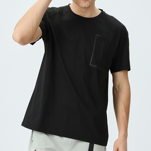 Athletic Quick Dry Breathable 100% Cotton O-Neck Left Chest Zipper Pocket Plain <b>Tshirt</b> for Customized Printing Wholesale Men - Product Image 3