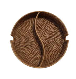 Plateau de service rond en rotin tressé avec séparateur, plateau à collation en osier tressé pour fruits, pain, desserts et moments de thé, fabriqué au Vietnam - Product Image 2