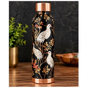 Oriental <b>Bird</b> Pattern Copper <b>Water</b> Bottle Portable Travel Drinkware - Product Image 1