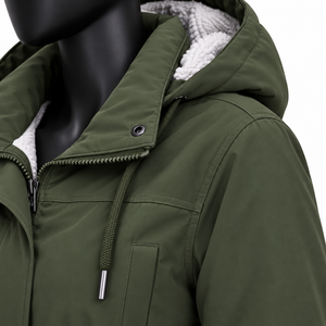 Chaqueta Softshell Impermeable para Mujer, Color Verde Sólido, con Cierre, Forro Sherpa, Capucha, Abrigo Largo, Cortavientos, Ropa de Abrigo para Otoño e Invierno - Product Image 5