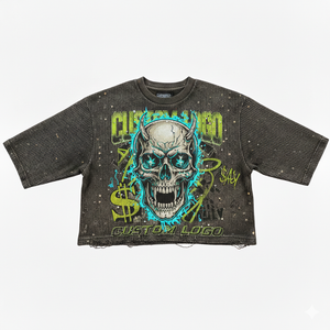 OEM High Quality Acid Washed Bottom Hemming Edge Curl Design DTG Tees Custom <b>Waffle</b> Knit Material Half Sleeve T-<b>shirts</b> for Mens - Product Image 4