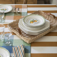 Plateau de service rustique en rotin tressé avec poignées en cuir, plateau de table rectangulaire décoratif, motif fruits, ensemble multi-pièces