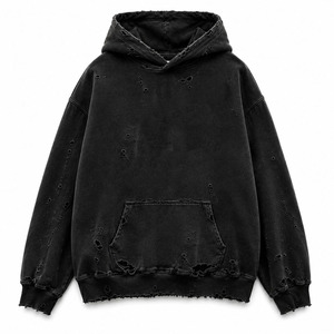 Pull à Capuche Oversize Personnalisé avec Logo, Bleu Ciel Vieilli, pour Hommes et Femmes, en Polaire Déchirée, Grammage Lourd, 100% Coton - Product Image 1