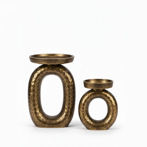 Luxury Dual-Texture Gold Candle <b>Holder</b> Set <b>Hammered</b> & Brushed Metal Candlestick for Wedding Centerpiece Set of 3 Tall Pillar - Product Image 3