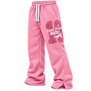 Pantalones Deportivos Unisex de Pierna Ancha en Color Rosa Coral, de Felpa Gruesa, con Cordón Ajustable en la Cintura Elástica, Transpirables, con Parche de Letras y Números, Estilo Urbano - Product Image 5