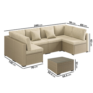 Conjunto de Sofás Seccionales de Ratán PE para Jardín, para 6 Personas, con Cojines Gruesos y Mesa de Centro, Muebles de Mimbre para Patio - Product Image 3