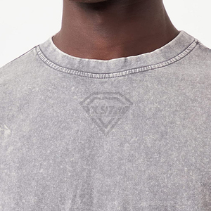 T-shirt personnalisé délavé à l'acide, coupe oversize, en coton, style streetwear vintage, uni, pour homme, vierge, épais, effet vieilli, à épaules tombantes - Product Image 6