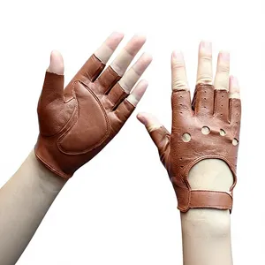 Guantes de fitness unisex de medio dedo, de piel de cabra verde, con correa de muñeca ajustable para levantamiento de pesas en el gimnasio. - Product Image 2