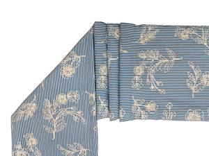Tissu brodé en coton rayé bleu et blanc de qualité supérieure – Motif floral blanc sur fond rayé pour la confection de vêtements - Product Image 3