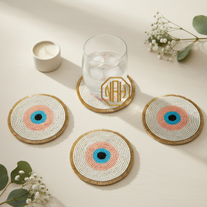 Handmade Round <b>Blue</b> Evil Eye <b>Coaster</b> Set of 4 Modern Bead Material Eco-Friendly Decorative <b>Placemat</b> for Home Use - Product Image 6