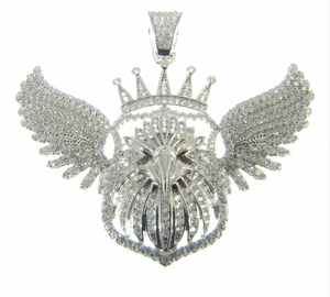 Collier pendentif Ailes d'Aigle serties de pierres, plaqué rhodium, avec breloque oiseau doré et bijou couronne, idéal pour un cadeau - Product Image 3
