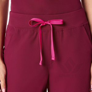 Blouse médicale pour femme, couleur bordeaux, col en V, manches courtes, respirante, en polyester tissé, uniforme de travail pour infirmières, personnel de santé et hôpitaux - Product Image 5