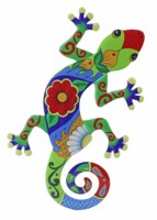 Art mural de jardin en forme de lézard gecko coloré, en fonte, thème animal, art déco, nature morte, format imprimé, forme irrégulière, fonction de suspension