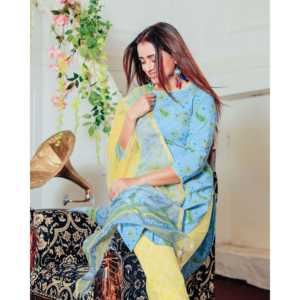 Traje de algodón transpirable azul verdoso para mujer, talla XS, con dupatta - Product Image 5