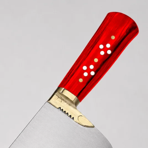Couteau à découper la viande PK-BS, lame courbée argentée, manche en bois rouge, embout doré, couteau de boucher pour couper la viande - Product Image 2