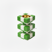 Brûleur d'encens moderne en marbre vert et blanc à carreaux avec support en laiton, support décoratif géométrique pour bâtonnets d'encens pour la décoration intérieure