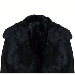 Manteau long d'hiver de luxe en daim noir à capuche en peau de mouton Toscana pour femme - Product Image 6