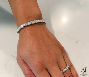Bracelet tennis en moissanite couleur or blanc avec pierres rondes et rectangulaires pour femme, bijoux de soirée - Product Image 2