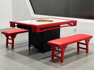 Tavolo Hot Pot Cinese Senza Fumo con Bordo in Legno Massello e Piano in Marmo, Tavolo da Pranzo Rettangolare con Piano a Induzione per Ristorante - Product Image 5