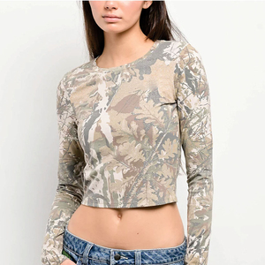 Blusa Casual de Punto con Estampado de Camuflaje para Mujer, Manga Larga, Cuello Redondo, Ajustada, Transpirable, Estilo Urbano de Verano con Lazo - Product Image 4