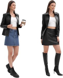 Women's Black PU Leather Moto Jacket With <b>Zipper</b> Closure Turn Down Collar Full Sleeve Autumn Windproof Style - Product Image 2