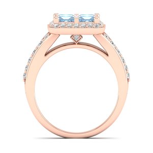 Anillo de diamantes REYES, el más vendido, de oro sólido de 14 quilates con certificado IGI para mujer, corte princesa, con piedra preciosa de aguamarina de 1.56 quilates. - Product Image 4