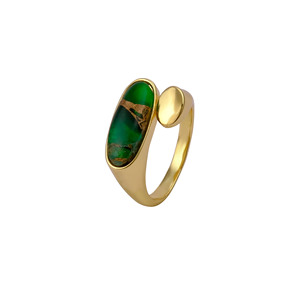 Bague ouverte en émeraude verte - Bague bohème artisanale en pierres précieuses - Bijoux en laiton plaqué or 18 carats - Cadeau personnalisé - Product Image 2