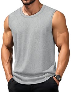 Débardeur de sport décontracté pour homme, couleur unie, en coton, sans manches, pour la gym et la course, coupe musclée, style débardeur court, idéal pour l'été - Product Image 1