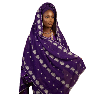 Voile Hijab Léger et Respirant en Mousseline pour Femme, Broderie Florale Africaine, Strass, Doux, Idéal pour l'Été et le Quotidien – Vente en Gros - Product Image 1