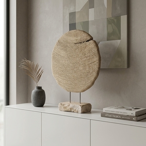 Lumintu Round Stand Handcrafted <b>Wooden</b> Disc Sculpture <b>Rustic</b> Organic Tabletop Decorative Artwork Stand Home Decor Accent Display - Product Image 2