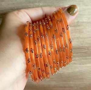 Ensemble de bracelets en verre orange avec motif floral en strass de cristal, bijoux vintage pour femmes - Product Image 1