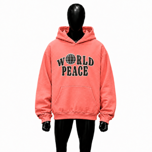 Sudadera con Capucha World Peace Coral, Estilo Urbano, Oversize, Gráfico, Unisex, Casual, de Forro Polar, con Estampado de Globo Terráqueo, Vintage - Product Image 1