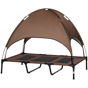 Lettino Rialzato Portatile per Cani 122x91 cm con Tettuccio Parasole Anti-UV Colore Caffè per Esterni - Product Image 1