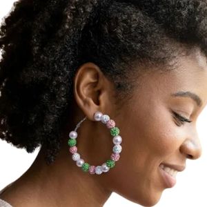 Pendientes de Aro con Bolas de Piedra de 2 Pulgadas en Color Rosa Mixto, Joyería de Moda para Mujer, Pendientes de Aro con Cuentas Coloridas, Accesorio Elegante para Fiestas, Regalo - Product Image 3