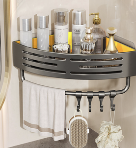 Bathroom <b>Corner</b> <b>Shelf</b> Carbon Steel Drill-Free <b>Wall</b> Mounted Triangle Storage Rack Waterproof Toilet Organizer Basket Space Saving - Product Image 1
