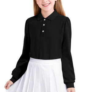 เสื้อโปโลแขนยาวสีดำสำหรับเด็กผู้หญิง วัยรุ่น  รับสกรีนโลโก้ ผ้าคอตตอนผสมโพลีเอสเตอร์  เสื้อโปโลแบบนักเรียนสำหรับเด็ก - Product Image 4
