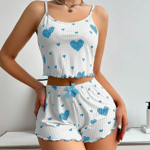 Ensemble de vêtements de nuit en coton premium pour femmes, doux et respirant, pyjama deux pièces avec logo sur le devant, séchage rapide pour un sommeil confortable - Product Image 3