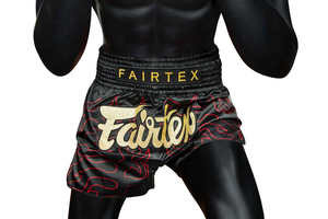Shorts de boxe Muay Thai pour hommes Fair Tex, motif flamme noire et rouge, en satin, taille élastique, design sportif, respirant, vente en gros RTS - Product Image 2