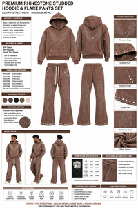 Custom Acid Wash Rhinestone Tracksuit <b>Set</b> Pullover Hoodie Wide Leg Pants Streetwear Style Sparkle Embellished 100% Cotton OEM - Product Image 5
