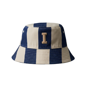 Chapeau Bob en Jean Rayé Bleu Marine et Beige de Haute Qualité avec Patch Lettre Personnalisé – Chapeau de Soleil Tendance Vintage en Toile pour Adultes (Femmes et Hommes) - Product Image 1
