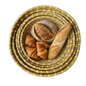 Plateau de présentation pour pain et aliments, fabrication artisanale vietnamienne, ensemble de 5 plateaux ronds en bambou tressé pour restaurant, présentation de fruits - Product Image 1