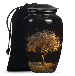 Urne funéraire en métal noir, mini urne commémorative, motif arbre, récipient pour cendres pour la commémoration des adultes - Product Image 1
