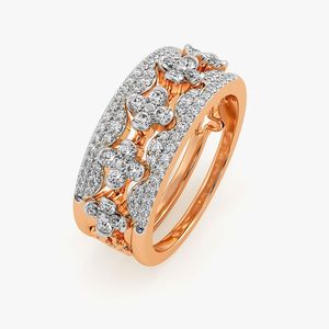 Anillo de banda ancha con diamantes cultivados en laboratorio en oro rosa con diseño floral - Product Image 3