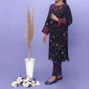 Conjunto de 2 Piezas de Pantalones de Traje Negros Estampados Khaddar para Mujer, Talla S - PW4168 - Product Image 2