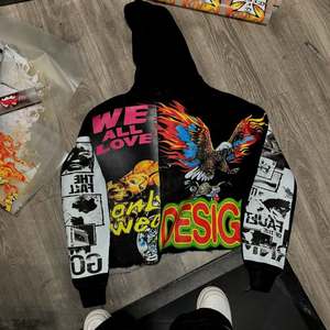 TREZZ Men's Hooded Streetwear Sweatshirt Oversized Printed Design Black Polyester Knitted Autumn Wear - Product Image 2