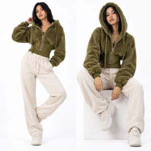 High Quality Custom Logo Faux <b>Fur</b> Zip-Up Crop <b>Top</b> Oversized Casual Hooded Sweatshirt Unisex Winter Wear Men's Hoodies Supplier - Product Image 3