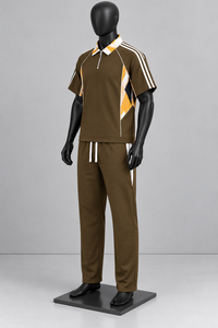 Ensemble de survêtement pour homme en mousseline 260 GSM, imprimé abstrait, demi-zip, tenue décontractée d'été - Product Image 3