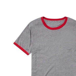 Camiseta Gris para Hombre, Cuello Redondo, Manga Corta, Ribete en Contraste, Corte Regular, Casual, 100% Algodón Tejido, Color Sólido - Product Image 4