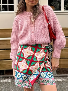 Cárdigan Corto de Punto Rosa para Mujer, Suéter de Manga Larga con Cuello Redondo y Botones al Frente, Ropa Casual de Otoño, 100% Acrílico, Hecho a Mano - Product Image 6