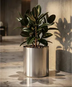 Wholesale Cylinder Metal <b>Planter</b> Stainless Steel Heavy Duty <b>Large</b> Indoor Outdoor Use with Rustproof Finish & Floor Protection - Product Image 1